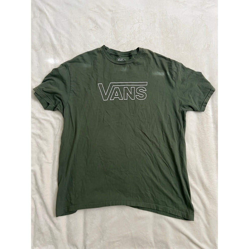 Vans Mens T-Shirt XL Green Short Sleeve Graphic Logo Skate Cotton Tee 0097